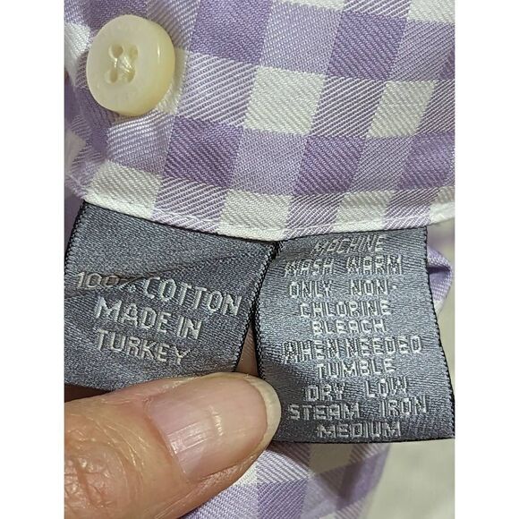 Hickey Freeman Men's Purple & White Checked Long-Sleeve Button-Down Shirt Size L - Picture 3 of 4